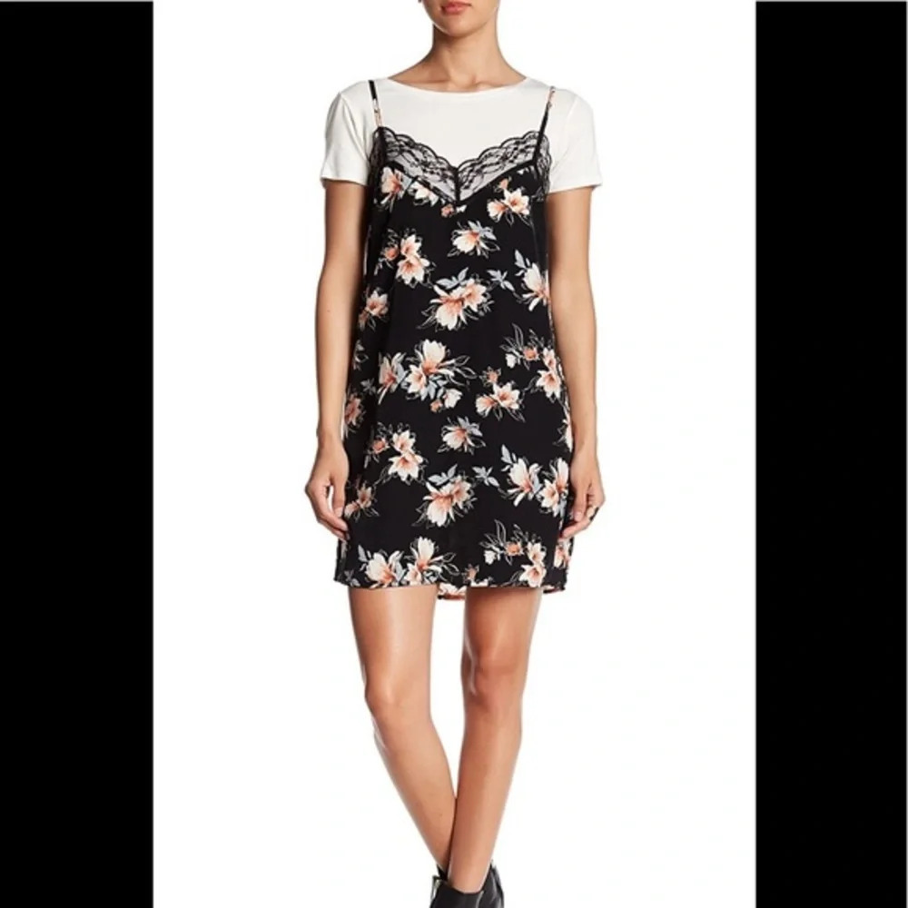 Socialite Lace Trim Floral Slip Dress, Size Large, EUC